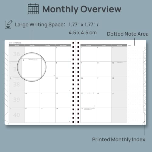 POPRUN 2027 Planner, Large-8.5" x 10.5", Weekly and Monthly Calendar Agenda | 2027 Weekly Planner Notebook (Jan-Dec) Calendar Book with Monthly Tabs, Inner Pocket, Spiral Softcover, 100GSM, Brown - color: Brown, size: Large-8.5" x 10.5", style: Calendar Y
