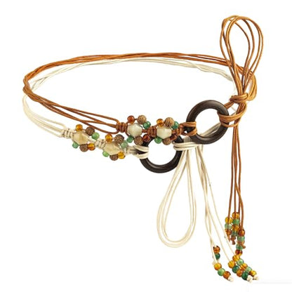 ILuvatar Women's Bohemian Style Rope Braid Waist Belt U33 - color: Brown & White-t7