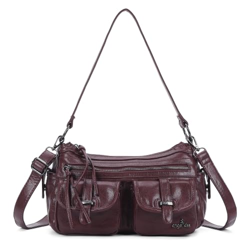 Angel Kiss Hobo Purses for Women Crossbody Shoulder Bag Ladies Multi Pocket Handbags with Adjustable Shoulder Strap | Soft Vegan Leather - color: Wine