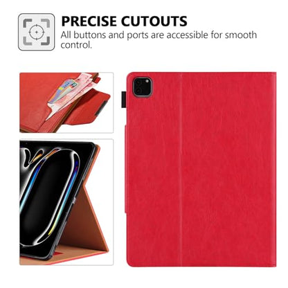Folio Case for iPad Pro 11-inch M5 2025/M4 2024, Techcircle Anti-Slip Stand PU Leather Soft TPU Back Magnetic Smart Cover with Pencil Holder + Card Slots + Front Pocket, Auto Sleep/Wake, Red - color: 02 Red, size: iPad Pro 11 2024-2025