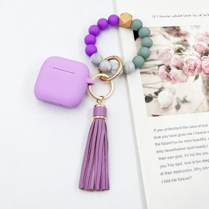 KOUJAON Compatible with AirPods 4 Case Cover, Soft Silicone Protective Cover with Bracelet Keychain, Compatible with Apple AirPods 4th Generation Wireless Earbuds (Light Purple) - color: Light Purple