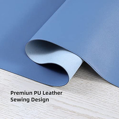 Wolaile Faux Leather Desk Pad Blotter,Water and Slip Resistant Writing Desk Protector Mat,Blue Large Mouse Pad for Desktop/Office Home Table Cover,36x17 in - color: Blue
