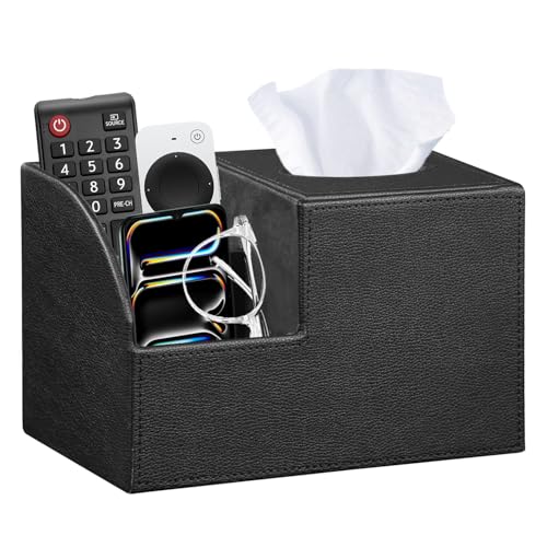 PU Leather Square Tissue Box Cover - Multi-Functional Tissue Box Holder | Tissue Box Cover with Storage,Tissue and Remote Control Holder,Cube Tissue Box Organizer Bedroom Nightstand End Table - color: Blitchi