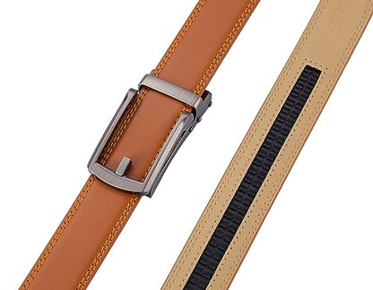 Tonywell Click Belt Men, Ratchet Belts for Dress Pants - color: Light Brown Leather & Gun Metal Buckle