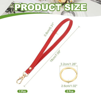 Wristlet Strap PU Leather Keychain Wristlet Lanyard Hand Strap Replacement with Rings Fit for Wallet Purse - color: Red/Gold