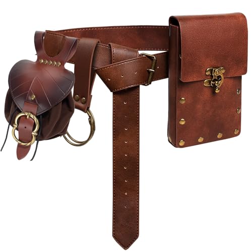 Belt Pouch Waist Bag Fanny Pack Steampunk Phone Holder Medieval Bag Leather Belt Renaissance Cosplay Costume Accessories (Leaf Brown) - color: Leaf Brown