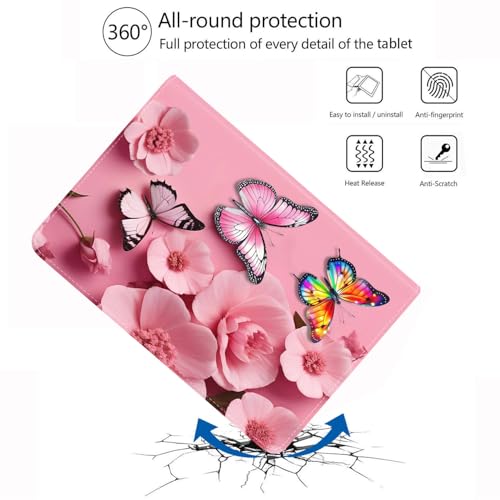 Case for Samsung Galaxy Tab S10 Lite/ S10 FE/ S9 FE 5G 10.9 Inch/ S9 11 Inch, Adjustable Stand Auto Wake/Sleep Smart Leather Cover, Butterfly Flower - color: Butterfly Flower