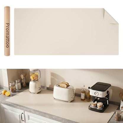 1.6mm Thick Leather 15x72 Inch Non-Slip Mat, Waterproof Countertop Protector, Extended Dresser Topper/Kitchen Counter Mat, Creamy White - color: Creamy White, size: 15" x 72"