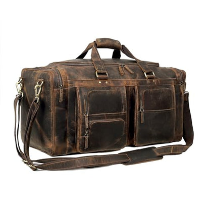 Large 24 inch duffel bags for men holdall leather travel Duffel bag overnight gym sports weekend Duffle bag (Dark Brown, 24" Large)