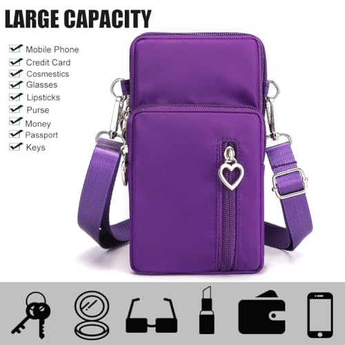 Small Crossbody Bag for Women - Mini Phone Purses with Crossbody Strap and Wallet - Nylon Arm Bag - color: A-purple