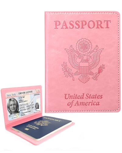 Sizobi PU Passport Holder for Travel, Passport Cover Wallet for Women Men, Leather Passport Book Card Holder Case for International Travel Must Haves Accessories, Cruise Ship Essentials Gifts, Pink - color: glossy pink