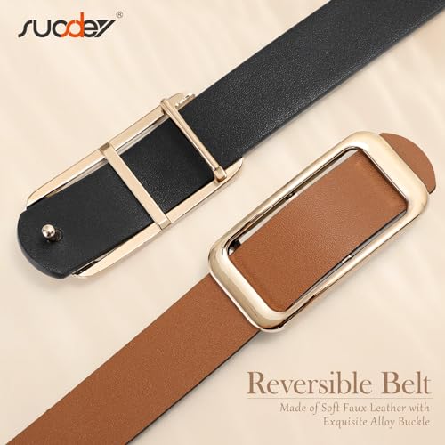 SUOSDEY Women Reversible Leather Belts for Jeans Pants Dresses Ladies Fashion Belts with Gold Buckle,Width 0.9" - color: A-black/Brown 1pcs-gold Buckle, size: Suitable waist size 44"-49"