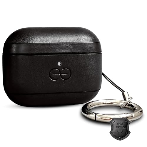 Dreem Real Leather AirPods Pro 3 Case Cover, Keychain Carabiner Clip, for Apple AirPods Pro 3 Case, Leather + Protective Hard Plastic Shell, MagSafe OK, with Reveal Motion Effect [Om:Black] - color: *Real Leather* Black, size: AirPods Pro 3