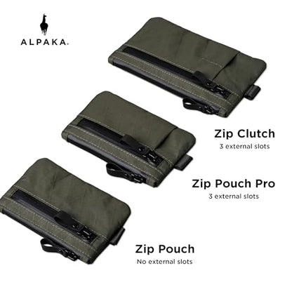 ALPAKA Zip Pouch Pro Slim RFID Blocking Zipper Wallet | Mens EDC Pouch with YKK Zippers, Multi-tool Slot, Holds 4-12 Cards, Compatible with HUB Accessories, Weatherproof Fabrics - color: Dark Green