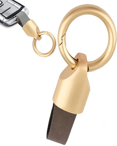 Car Key Chain Clip Leather Keychain Key Fob, Key Chain Rings for Car Keys Key Holder with Zinc Alloy Buckle for Men - color: Gold Gray
