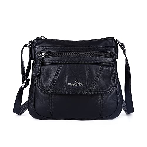 Angelkiss Small Womens Crossbody Bag Leather Shoulder Purse for Women Hobo Bag with Adjustable Shoulder Strap - color: Black