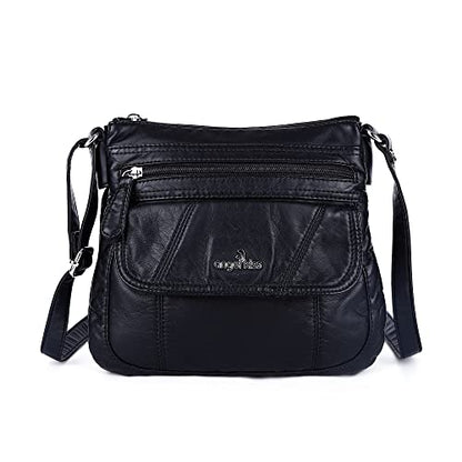 Angelkiss Small Womens Crossbody Bag Leather Shoulder Purse for Women Hobo Bag with Adjustable Shoulder Strap - color: Black