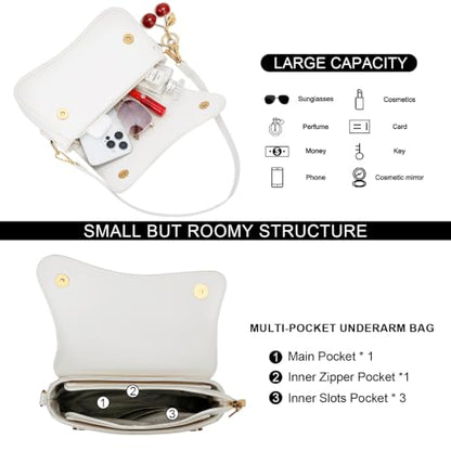 KKXIU Shoulder Bag for Women Small Hobo Handbags Cute Mini Clutch Purses | Classic Trendy Retro Underarm Crossbody Bag with Detachable Straps, Zipper Closure - color: C-off White