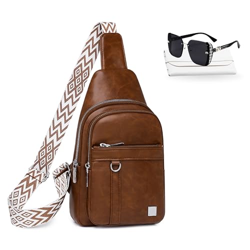 Sling Bag Set, PU Leather Sling Bag, Multi-Zipper Design for Travel, Outdoors, Valentine’s Day Gifts - color: 03-brown