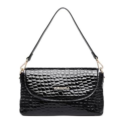 Genuine Leather Shoulder Bag for Women Black Shoulder Bag with Adjustable Strap - color: Black