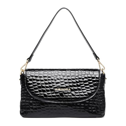 Genuine Leather Shoulder Bag for Women Black Shoulder Bag with Adjustable Strap - color: Black