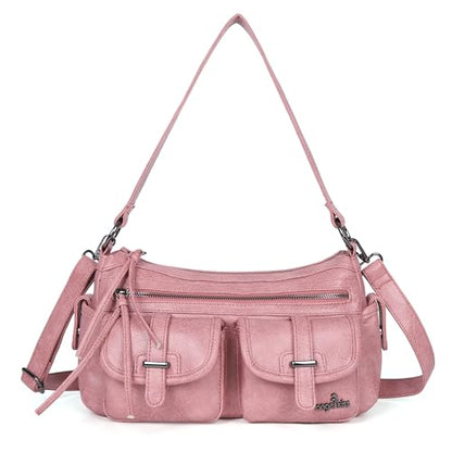 Angel Kiss Hobo Purses for Women Crossbody Shoulder Bag Ladies Multi Pocket Handbags with Adjustable Shoulder Strap | Soft Vegan Leather - color: Pink