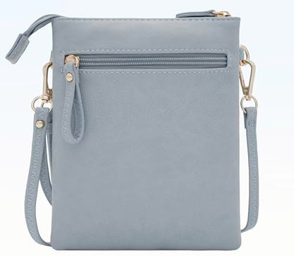 Small Multi Zipper Pockets Crossbody Bag with Detachable Wristlet - color: Blue Grey