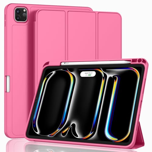 iPad Pro 11 Inch Case (M5) 2025/ (M4) 2024 (Model: A2836/A2837/A3006), Trifold Stand Smart Cover with Pencil Holder and Soft TPU Back, Auto Wake/Sleep (New Peach Red) - color: New Peach Red