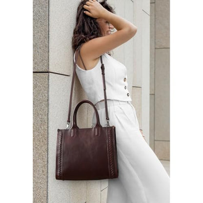 Leather Tote Bag for Women Genuine Leather Work Tote Travel Purse Top Handle Crossbody Handbags - color: Coffee