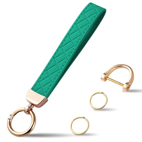 Weixiltc Quilted Leather Wristlet Keychain, D-Ring Car Key Holder | Quilted faux leather & gold hardware. D-ring for car keys + 2 split rings. Hands-free, anti-loss for commute & travel - color: Green