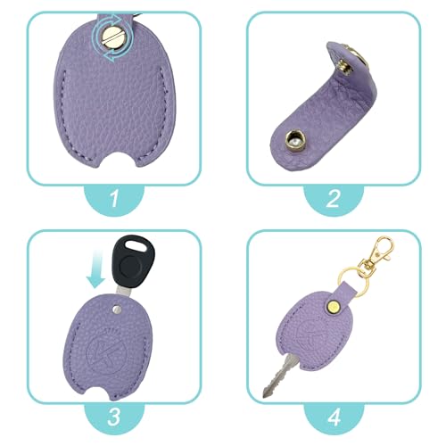 Leather Car Key Cover | for Broken Key, Key Sleeve, Key Loop Replacement, Key Fob Protector Keychain - color: Purple