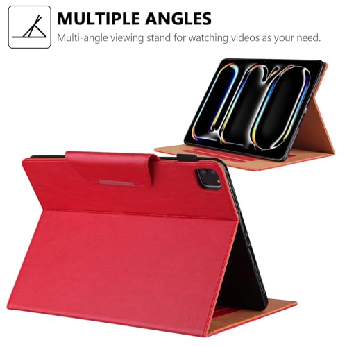 Folio Case for iPad Pro 11-inch M5 2025/M4 2024, Techcircle Anti-Slip Stand PU Leather Soft TPU Back Magnetic Smart Cover with Pencil Holder + Card Slots + Front Pocket, Auto Sleep/Wake, Red - color: 02 Red, size: iPad Pro 11 2024-2025