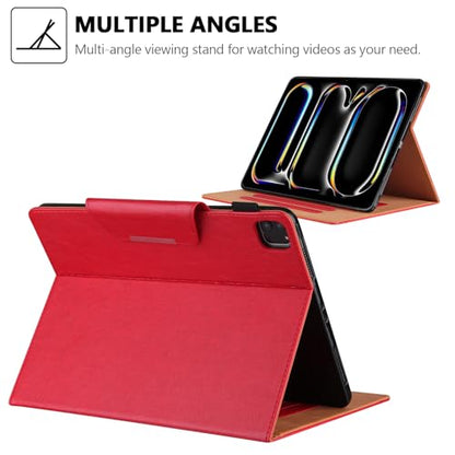 Folio Case for iPad Pro 11-inch M5 2025/M4 2024, Techcircle Anti-Slip Stand PU Leather Soft TPU Back Magnetic Smart Cover with Pencil Holder + Card Slots + Front Pocket, Auto Sleep/Wake, Red - color: 02 Red, size: iPad Pro 11 2024-2025