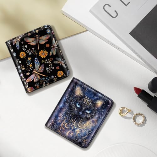 Small Womens Cat Wallet Thin Credit Card Holder Pocket Mini Purse | Compact Slim Women RFID Blocking Bifold Black Cat Leather Wallets Ladies Pocket Card Holders for Travel & Daily Use - color: Black Cat