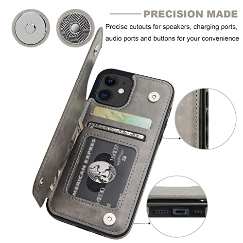 ONETOP for iPhone 12 & iPhone 12 Pro Wallet Case with Card Holder,Gray | Kickstand,ID/Cash Holder,Case Wallet with Card Slots,Double Magnetic Clasp,Durable PU Leather Shockproof Cover for Women Men - color: Gray