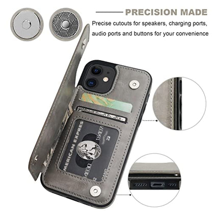 ONETOP for iPhone 12 & iPhone 12 Pro Wallet Case with Card Holder,Gray | Kickstand,ID/Cash Holder,Case Wallet with Card Slots,Double Magnetic Clasp,Durable PU Leather Shockproof Cover for Women Men - color: Gray
