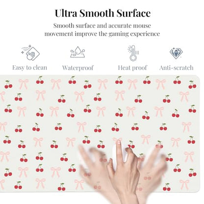 Bow Cherry Desk Mat, Cute Extended Gaming Keyboard Mouse Pad, Large Office Desk Cover Mat Pad Deskmat, Non-Slip Leather Home Office Desk Mat Protector 23.6"x11.8" - color: Bow Cherry, size: S(23.6×11.8 inch)