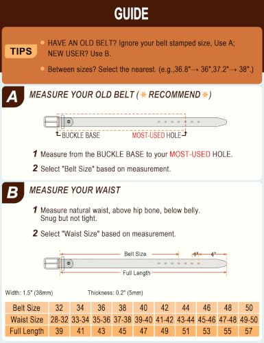 WOLFANT Thicken Top Full Grain Mens Leather Belt,1.5" Italian Solid Leather - color: Black, size: Waist 49"-50"