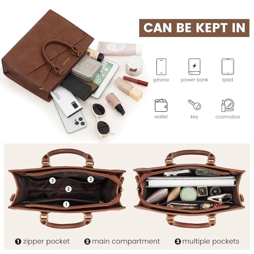 LOVEVOOK Purses for Women,Satchel Handbags Tote Bag, Pu Leather Shoulder Crossbody Top Handle Purse with Zipper - color: Brown, size: Small