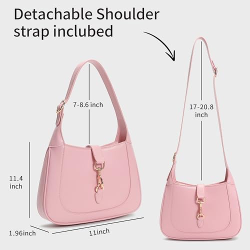 Keyli Vegan Leather Shoulder Bag for Women Small Shoulder Purses Top Handle Handbags with Adjustable Strap - color: Pink