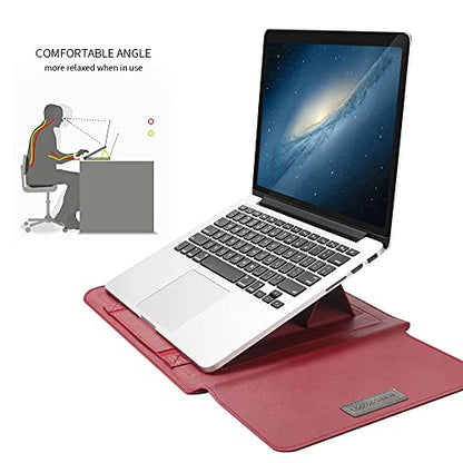 Laptop Sleeve 13-14" Case with Stand Compatible with Microsoft Surface Laptop 5/4/3/2 13.5", MacBook Air/Pro 13.3", PU Leather Sleeve for 15-16" Laptop Computers - Brown - color: Brown, size: 13-14 Inch