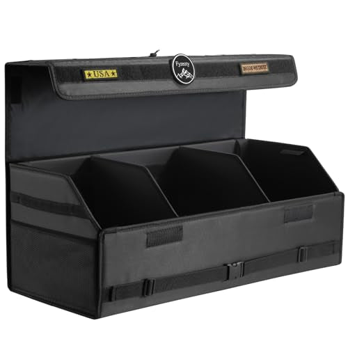 Fyzeoty Car Trunk Organizer for SUV and Sedan, Tactical‑Black, 29.5 in | Tactical & Aerospace Oxford, Extra‑Large, Hinged Lid, Collapsible & Adjustable, Water‑Resist & Dust‑Proof - color: Tactical-Black, size: Extra Large