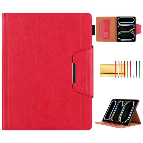 Folio Case for iPad Pro 11-inch M5 2025/M4 2024, Techcircle Anti-Slip Stand PU Leather Soft TPU Back Magnetic Smart Cover with Pencil Holder + Card Slots + Front Pocket, Auto Sleep/Wake, Red - color: 02 Red, size: iPad Pro 11 2024-2025