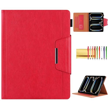 Folio Case for iPad Pro 11-inch M5 2025/M4 2024, Techcircle Anti-Slip Stand PU Leather Soft TPU Back Magnetic Smart Cover with Pencil Holder + Card Slots + Front Pocket, Auto Sleep/Wake, Red - color: 02 Red, size: iPad Pro 11 2024-2025