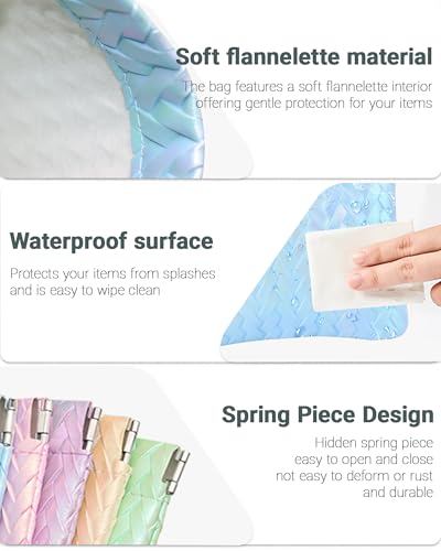 2 Pack Holographic Woven Cosmetic Pouch PU Leather Snap Closure | 7x5.5 & 4.5x4.5 or Large 7x5.5 Inch, Travel Daily Use, Coin Lipstick Holder, Purse Organizer, Stain-Resistant, 5 Colors - color: holographic Blue