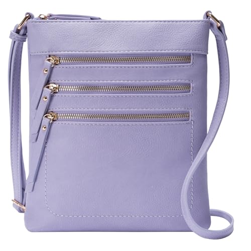 Crossbody Bag Functional Multi Pocket Messenger Purse Top Zip Closure Shoulder Handbag With Adjustable Strap - color: Lavender