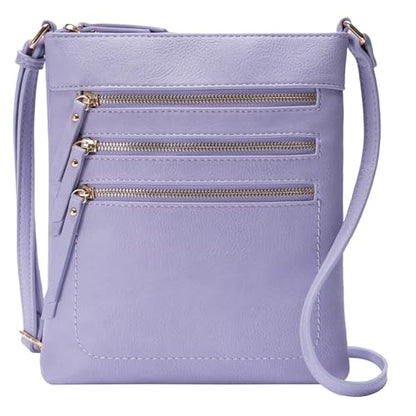 Crossbody Bag Functional Multi Pocket Messenger Purse Top Zip Closure Shoulder Handbag With Adjustable Strap - color: Lavender