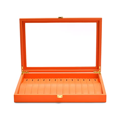 Oirlv Premium Leather Necklace Bracelet Organizer Tray with Acrylic Lid Jewelry Display Case Drawer Insert Jewelry Organizer for women - color: Orange, size: 13 Slot
