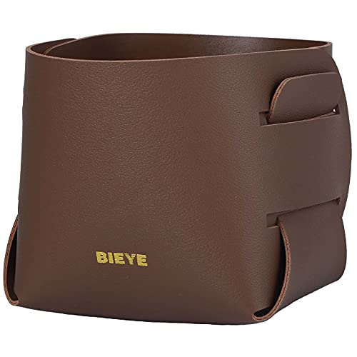 Bieye LSB003 Collapsible Leather Storage Bin Decorative Desk Organizer for Jewelry Makeup Pen Pencil Glasses Remote Controller Storage (Brown, 4" WX4 LX4 H) - color: Brown