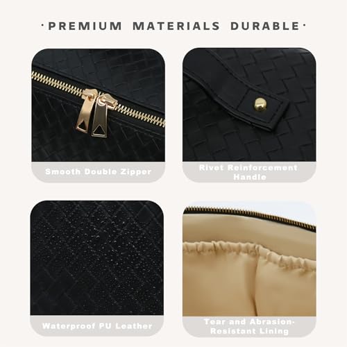 Travel Makeup Bag – Large Cosmetic Organizer with Waterproof PU Leather, Smooth Double Zipper & Tear-Resistant Lining, Toiletry Pouch for Women (Black) - color: 03-Black
